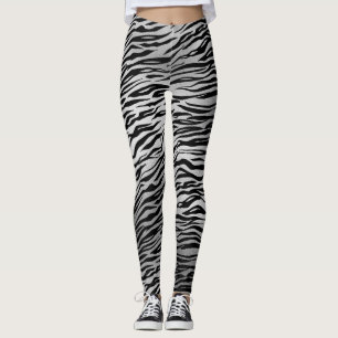 Silver Black Tiger Print Women's Leggings