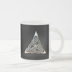 Silver Black Triangle Spirals Celtic Knot Design Frosted Glass Coffee Mug