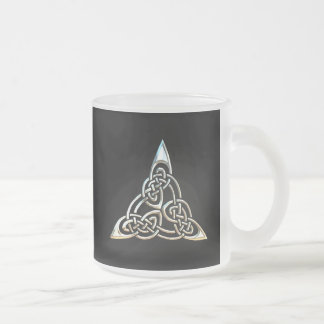 Silver Black Triangle Spirals Celtic Knot Design Frosted Glass Coffee Mug