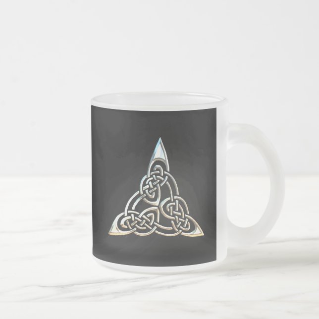 Silver Black Triangle Spirals Celtic Knot Design Frosted Glass Coffee Mug (Right)