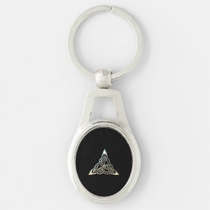 Silver Black Triangle Spirals Celtic Knot Design Key Ring