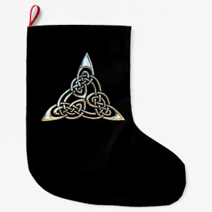 Silver Black Triangle Spirals Celtic Knot Design Large Christmas Stocking