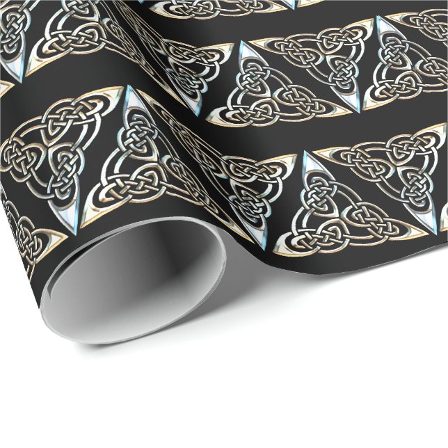 Silver Black Triangle Spirals Celtic Knot Design Wrapping Paper (Roll Corner)
