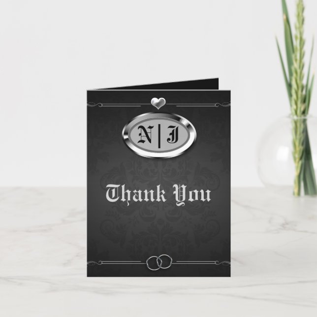 Silver & Black Vintage Gothic Thank You Card (Front)