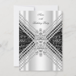Silver Black White Birthday Party Diamond Invitation