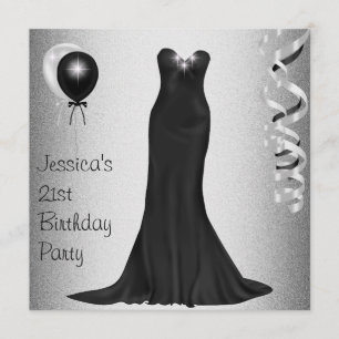 Silver Black & White Formal Birthday Party Invitation