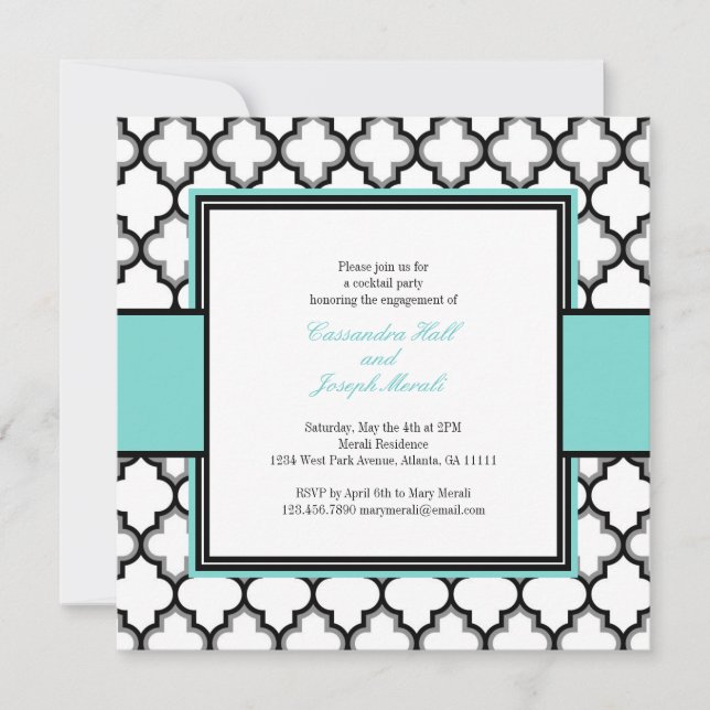 Silver, Black & White Invitation Blue (Front)