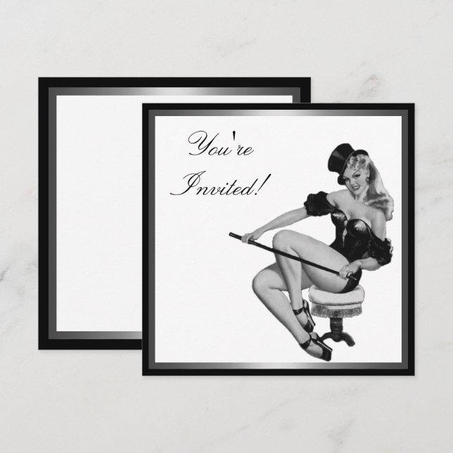 Silver Black & White Style Pin-Up Girl 5 Invitation (Front/Back)