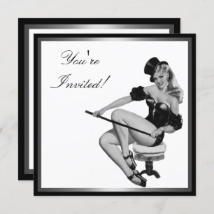 Silver Black & White Style Pin-Up Girl 5 Invitation