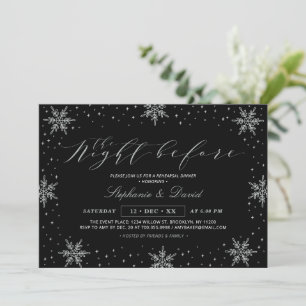 Silver & Black Winter Snow Rehearsal Dinner Party Invitation