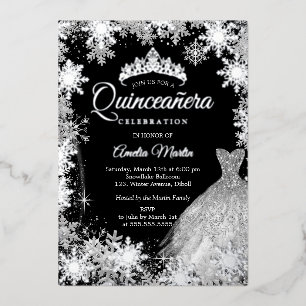 Silver Black Winter Snowflake Quinceanera
