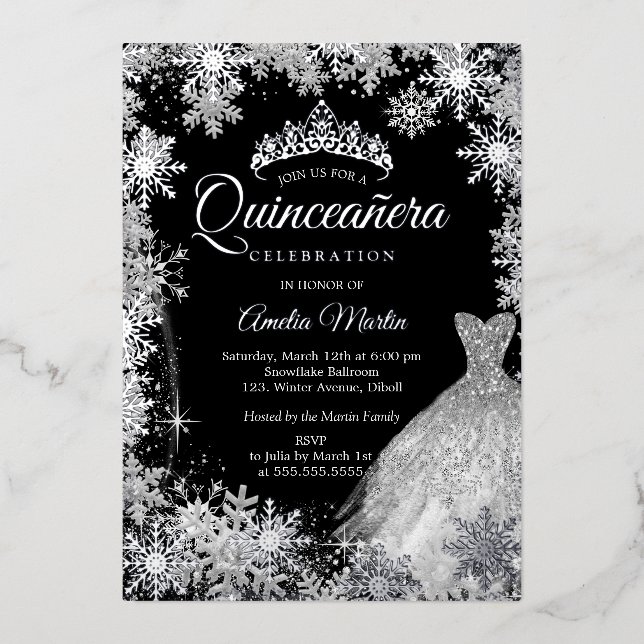 Silver Black Winter Snowflake Quinceanera (Front)