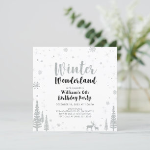 Silver & Black Winter Wonderland Boy Birthday Invitation