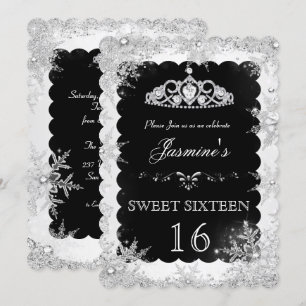 Silver Black Winter Wonderland sweet 16 Invite