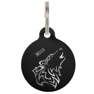 Silver Black Wolf Add Name And Address Pet Tag