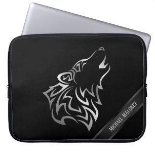 Silver Black Wolf Monogram Laptop Sleeve
