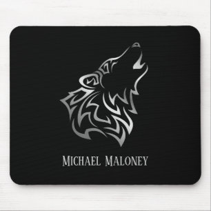 Silver Black Wolf Monogram Mouse Mat