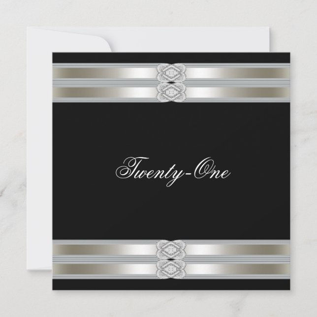 Silver Black Womans 21st Birthday Party Invitation (Front)