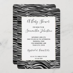 Silver Black Zebra Print Baby Shower Invitation