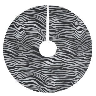 Silver Black Zebra Print Brushed Polyester Tree Skirt
