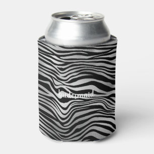 Silver Black Zebra Print Can Cooler
