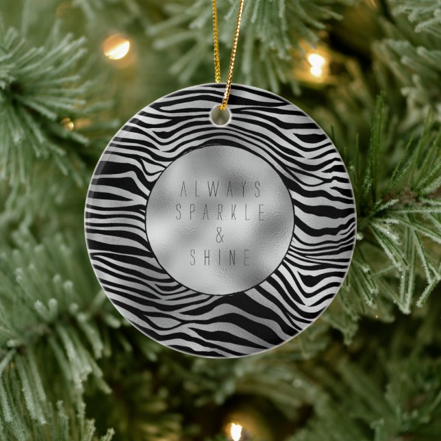 Silver Black Zebra Print Ceramic Tree Decoration (Tree)