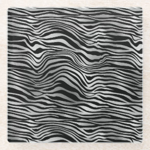 Silver Black Zebra Print Glass Coaster