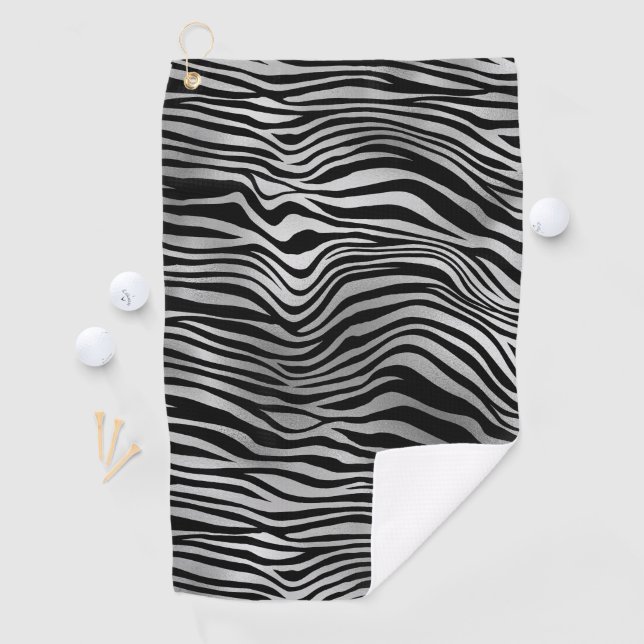 Silver Black Zebra Print Golf Towel (InSitu)