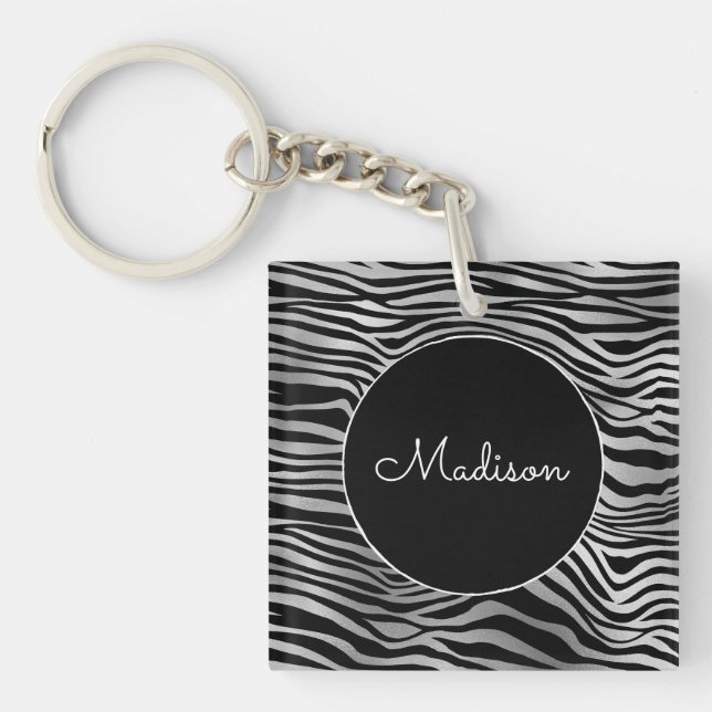 Silver Black Zebra Print Key Ring (Front)