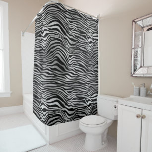 Silver Black Zebra Print Shower Curtain