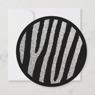 Silver black zebra sweet 16 circle invitations