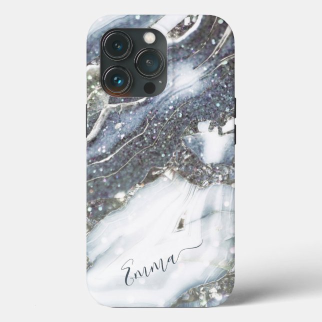 Silver bling glitter custom name script Case-Mate iPhone case (Back)