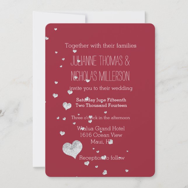 Silver Bling Hearts Wedding Invitation (Front)