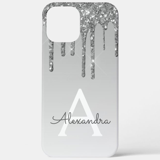 Silver Bling Luxury Sparkle Glitter Monogram Case-Mate iPhone Case (Back)