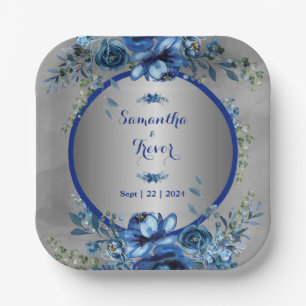 Silver Blossoms Elegant Wedding Paper Plate