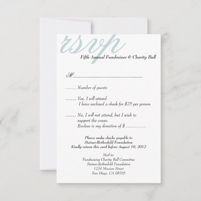Silver blu gala formal event elegant RSVP response Invitation (Front)