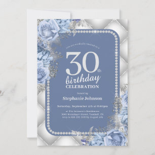 Silver Blue 30th Birthday Invitation