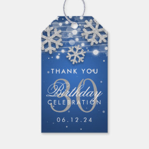 Silver Blue 30th Birthday Thank You Winter Gift Tags