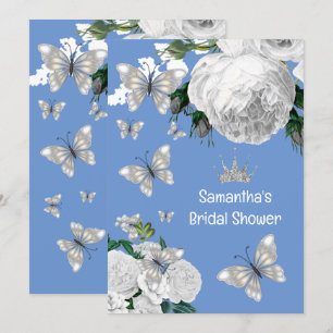 Silver blue and white elegant roses bridal shower invitation