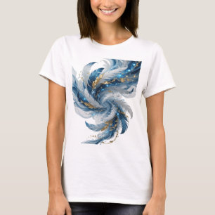 Silver BLUE AND WHITE FEATHERS WITH GOLDEN LEAVES T-Shirt