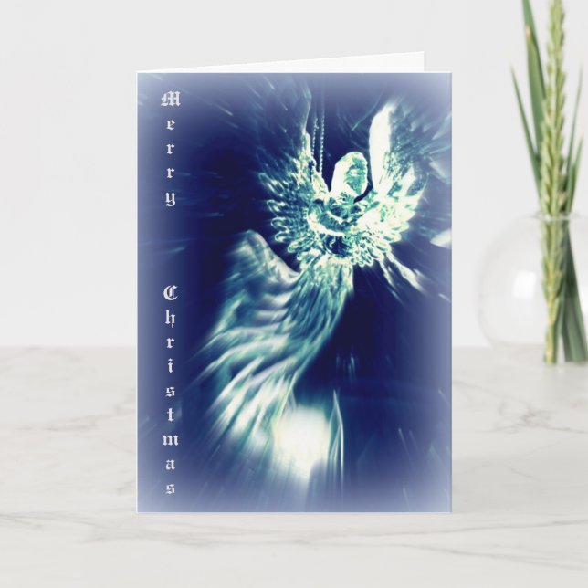 Silver blue angel Christmas card Christian message (Front)