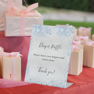Silver blue baby shower diaper raffle sign