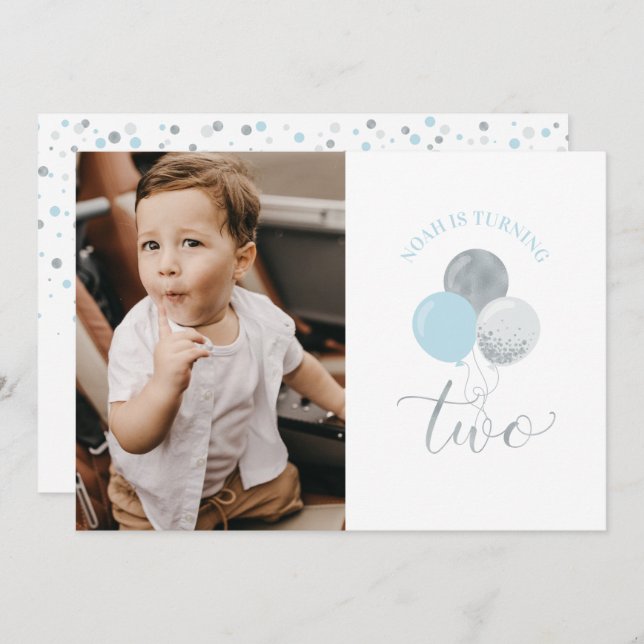 Silver & Blue Balloons | Boy 2nd Birthday Party Invitation (Front/Back)