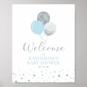 Silver & Blue Balloons   Boy Baby Shower Welcome Poster