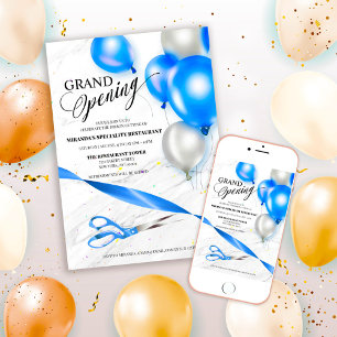 Silver Blue Balloons Restaurant Grand Opening Invitation