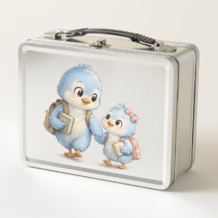 Silver Blue Bird Tin Lunch Box