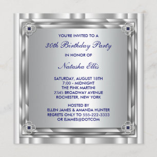 Silver Blue Birthday Party Invitation Template