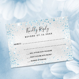 Silver blue birthday party RSVP Card