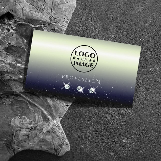 Silver Blue Black Gradient Sparkle Jewels Add Logo Business Card (Creator Uploaded)