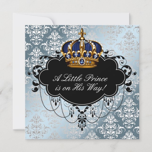 Silver Blue Black Prince Baby Boy Shower Invitation (Front)